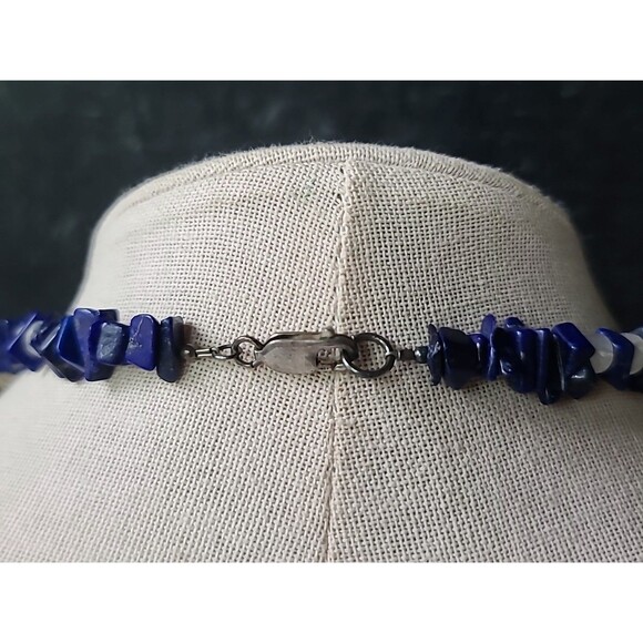 925 Sterling Silver Lapis Lazuli, Moonstone, and Silver Beaded Necklace Vintage - Picture 7 of 10
